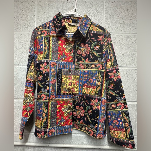 The TOG Womens Patchwork Print Soft Denim Jacket medium Floral‎ colorful cotton - Picture 1 of 5